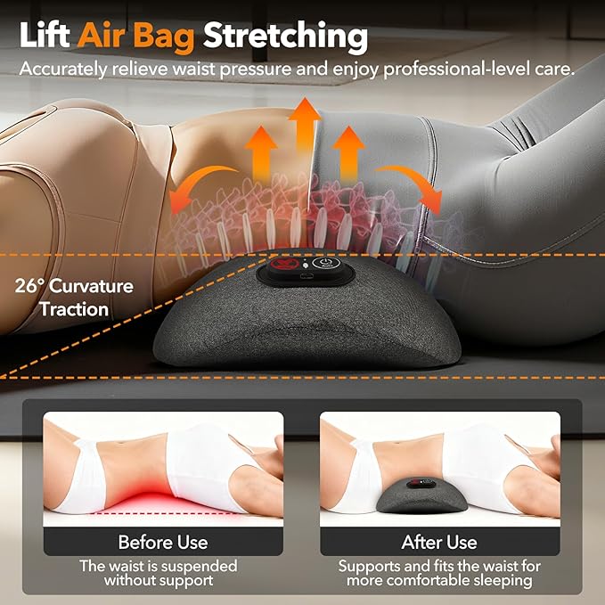 3 in 1 Back Massager Electric Lumbar Support Pillow with Heat, Adjustable Height for Bed and Chair, Design to Support Lower Back Comfort, Relaxation Device for Home Use