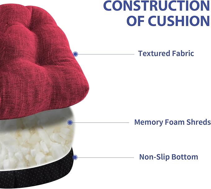 IPYNBAP Chair Cushions for Dining Chairs Set of 6, Red Kitchen Chair Cushions, Chair Pads with Ties and Non Slip Backing, Christmas Room Decor, Tufted Memory Foam Seat Cushion 6 Pack, 15.5"x15.5"x4"