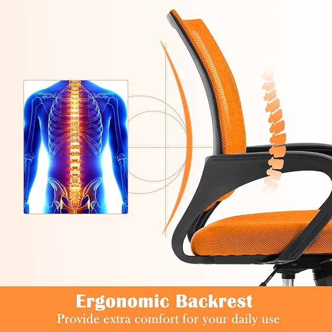 Office Chair, Desk Chair with Lumbar Support Arms, Adjustable Computer Chair with Breathable Mesh Backrest, Home Office Desk Chairs for Student, Adults, Study, Dorm, Comfortable Office Chair(Orange)
