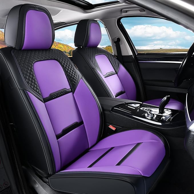 Coverado Car Seat Covers Front Seats, 2 Piece Car Seat Protector with Removable Headrest, Nappa Leather Breathable Front Side All Wrapped Universal Fit Truck Automotive Most Cars Purple