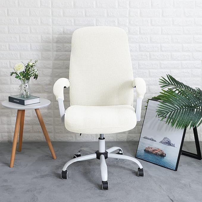 FORCHEER Office Chair Cover Water Repellent Jacquard Armrest Swivel Chair Slipcovers Removable Stretch Universal Computer Chair Cover L with Chair Arm Cover 2P-Cream