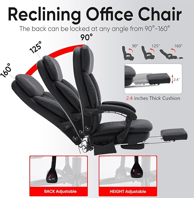 16 Nodes Kneading Massage Office Chair with Foot Rest,450lbs Shiatsu Massage Reclining Office Chairs,Home Office Desk Chair for Heavy People,Ergonomic Desk Chairs with Extra Cushion Pillow(Black)