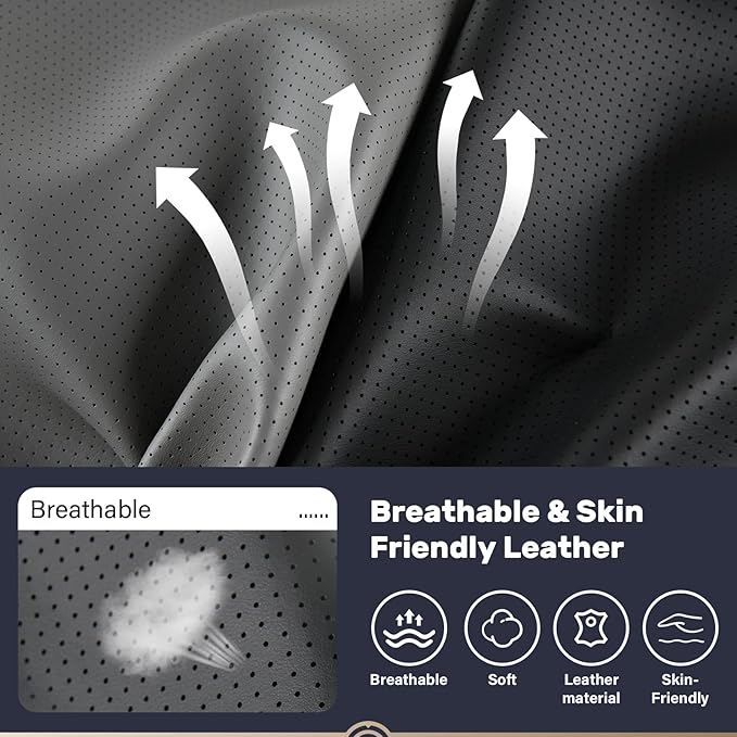 Coverado Memory Foam Car Seat Cushion and Lumbar Support Pillow for Driving Seat, Ergonomic Design Soft and Breathable PU Leather, High Density Memory Foam for Neck & Lower Back Pain Relie