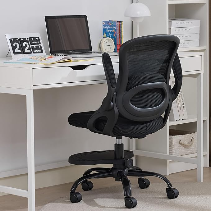 Kids Desk Chair,Ergonomic Study Chair with Adjustable Height,Swivel Mesh Desk Chair with Wheels,Home Office Chair for Children in Home Bedroom Black