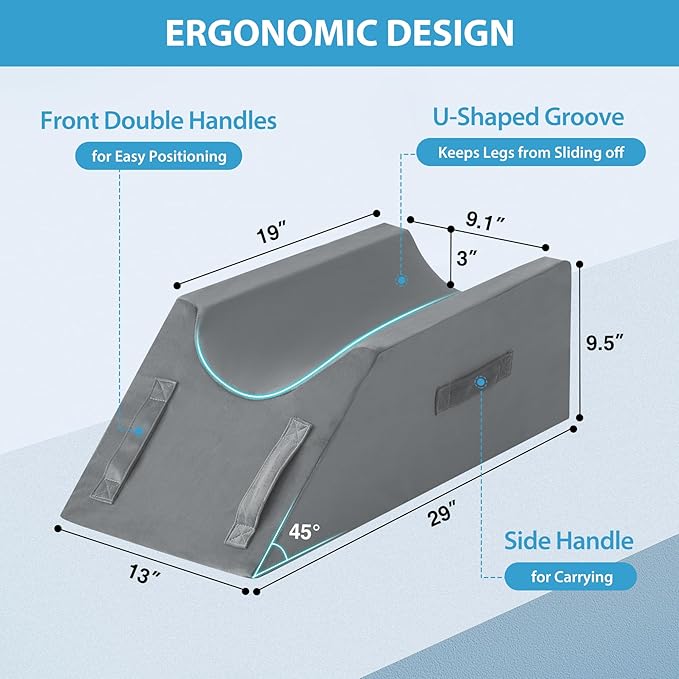 MEGCXIT Leg Pillow Elevation Blood Circulation, Wedge Pillow for Legs Swelling, Knee Pillow Wedge Post Surgery, Leg Elevation Pillows for After Surgery, Memory Foam Foot Leg Elevating Pillow, Grey