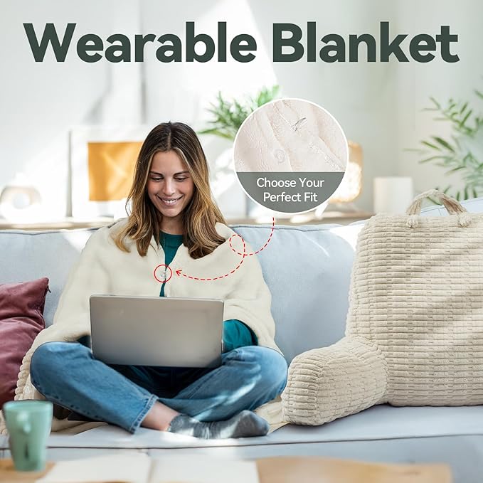 24" Large Reading Pillow with Detachable Neck Roll for Sitting in Bed Adult, Back Pillow with Blanket for Couch Bed Rest, Reading, Watching TV, Gaming