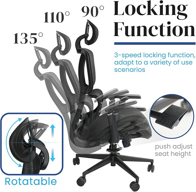 FOH Ergonomic Mesh Office Chair with Breathable Mesh, Computer Desk Chair, Ergonomic Task Chair with Adjustable Backrest Lumbar Support, Armrests and 360°Rotation for Home Office