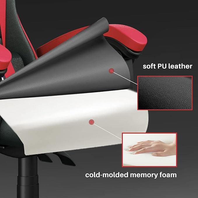 Racingreat Gaming Chair High Back, Ergonomic Computer Gamer Chair with Headrest and Lumbar Support, Racing Style Reclining Game Chair for Adults, Kids (Red-Black)