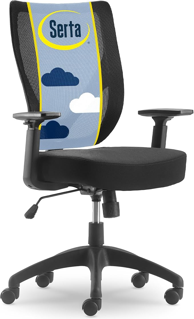 Serta Focus Mesh Office Chair, Ergonomic Mid-Back Computer DeskChair with Lumbar Support, Breathable MeshBack, SertaQuality Foam Cushion, Adjustable Armrests, Swivel Nylon Base, Black