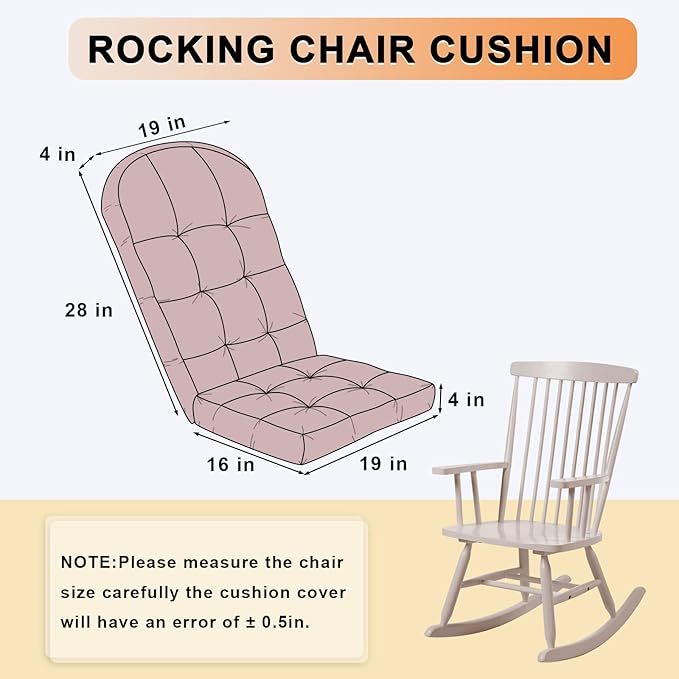 Rocking Chair Cushion - Chenille Fabric, High-Density Sponge, Durable Comfort Non-Slip Bottom Tufted Seat Pads with Ties, Chenille︱Pink, 44x19x4 inch