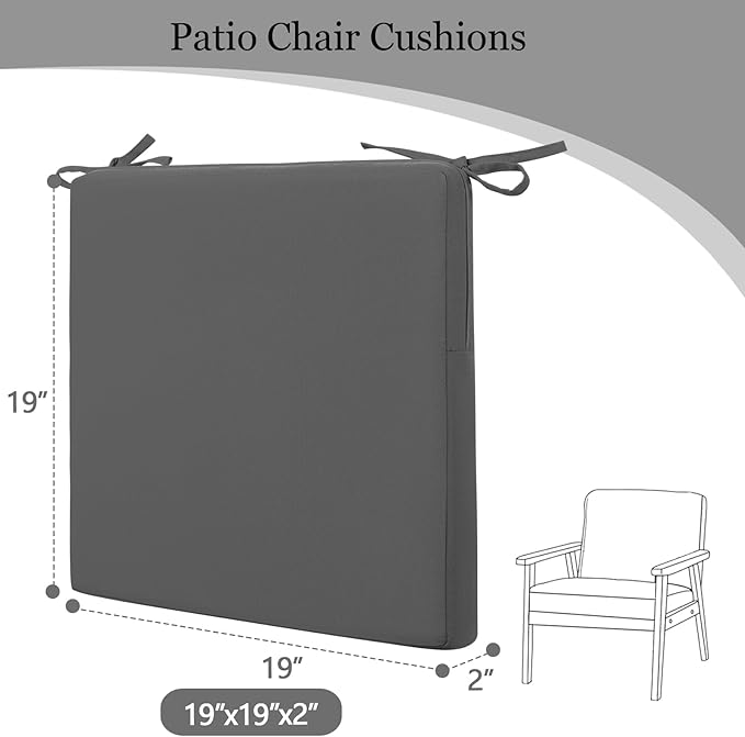 idee-home Outdoor Chair Cushions Set of 4, 19" x 19" Outdoor Seat Cushion Waterproof Patio Furniture with Ties, Dining Chair Pads