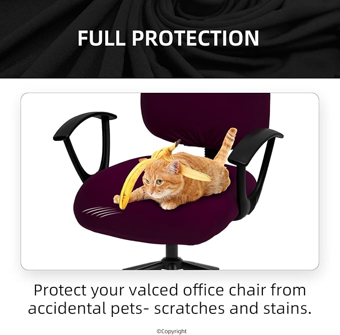 Stretchable Desk Office Chair Seat Covers - Universal Spandex Computer Chair Slipcover - Removable Washable Rotating Backrest Coverings & Cushion Protectors for Dogs, Cats, Pets, Plum