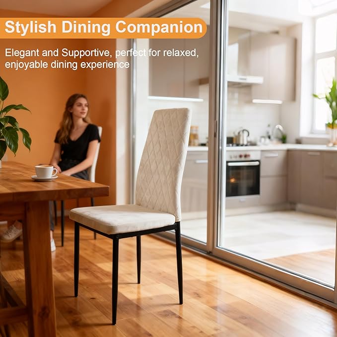 Lightdot Dining Chairs Set of 2, Moden Kitchen Table Chairs with Mental Legs and Padded Seat for Dining Room/Kitchen/Living Room/Restaurant, Beige