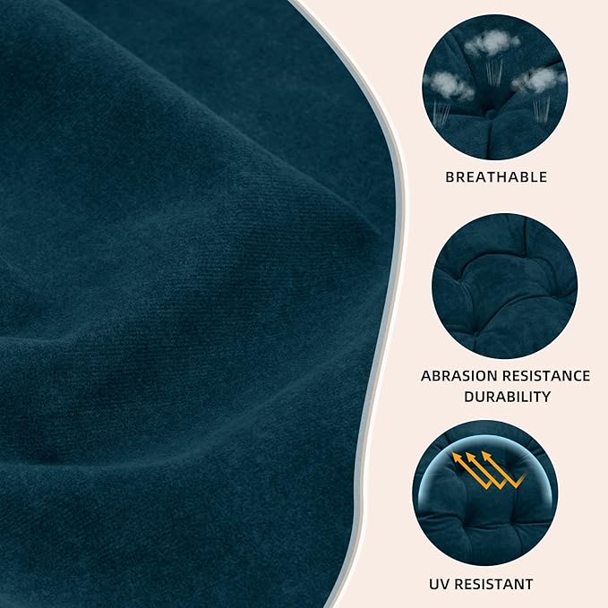 Rocking Chair Cushion - Velvet Fabric, High-Density Sponge, Durable Comfort Non-Slip Bottom Tufted Seat Pads with Ties, Velvet︱Dark Blue, 44x19x4 inch