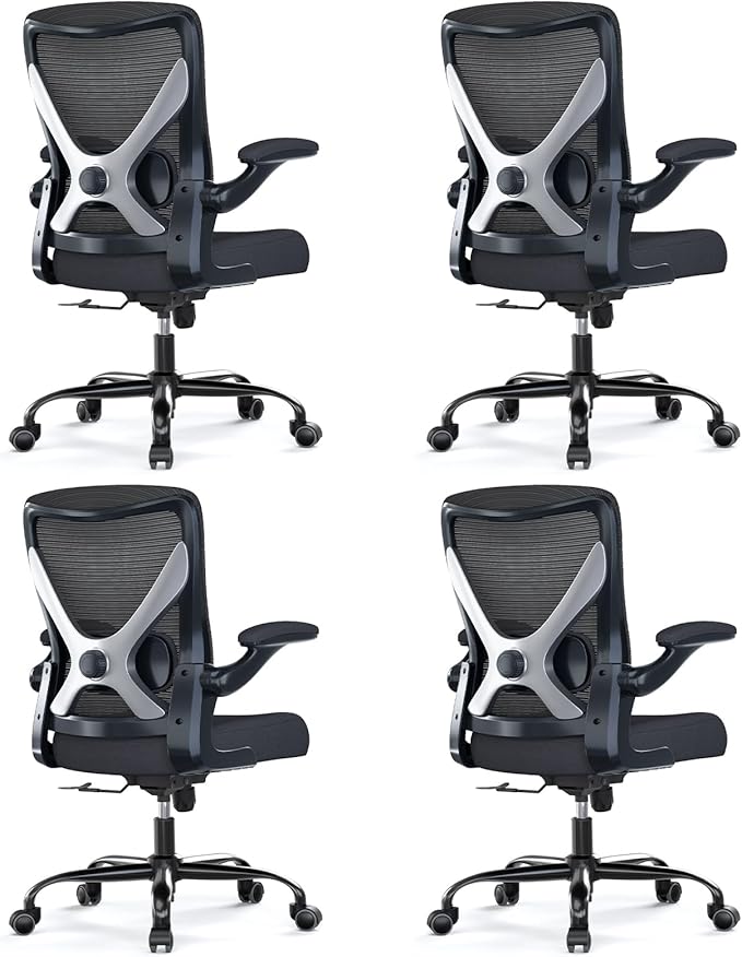 Ergonomic Office Chair - X-Shaped Computer Desk Chairs Comfy, Mesh High-Back Gaming Chair with Adjustable Lumbar Support, Executive Task Chair for Adults, Comfortable for Long Hours, Black, Pack of 4