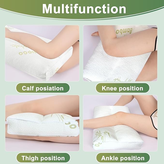 MINUPWELL Knee Pillow for Side Sleepers - 4" Height Between Leg & Under Knee Pillow for Back Sleepers - with 1060G 7D Fiber for Relieving Leg, Back, and Knee Pain - Rayon Derived from Bamboo