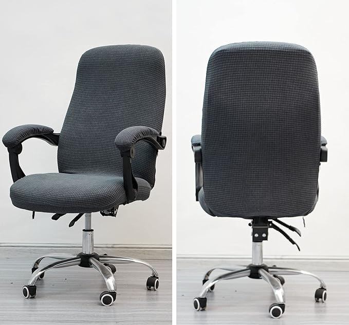 Melaluxe Office Chair Cover with Armrest Covers， Universal Stretch Desk Chair Cover, Computer Chair Slipcovers (Size: L) - Dark Gray