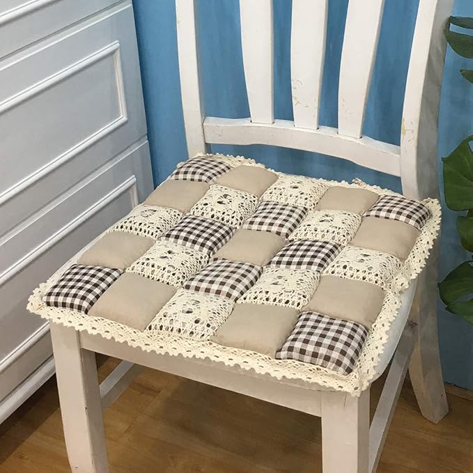 vctops Patchwork Chair Pad with Ties No Slip Lace Trim Chair Cushion Farmhouse Floral Print Kitchen Dining Seat Cushion (305 Coffee, 16"x16")