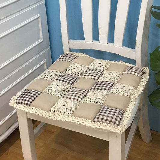 vctops Patchwork Chair Pad with Ties No Slip Lace Trim Chair Cushion Farmhouse Floral Print Kitchen Dining Seat Cushion (305 Coffee, 16"x16")