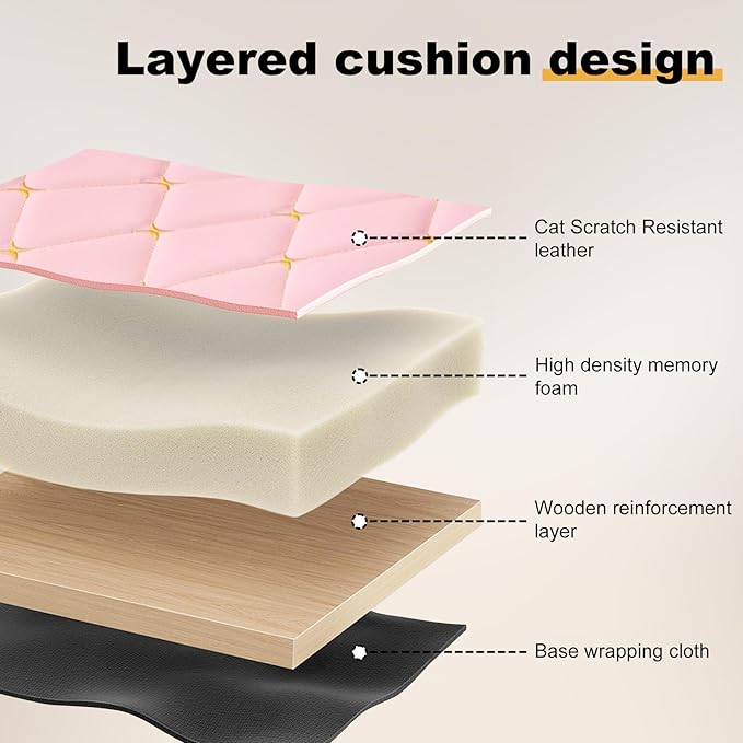 Furniliving Pink and Gold Office Chair, Leather Office Chairs, Adjustable Vanity Chair with Golden Legs and Padded Armrest, Modern Upholstered Computer Chair with Wheels,Pink
