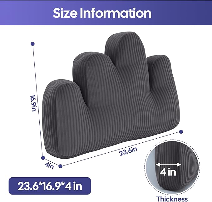 Lumbar Support Pillow for Recliner, Back Support Pillow for Office Chair, Ergonomic Corduroy Cloud pillow with Shredded Foam , Lower Back Pain Relief for Gaming Chair, Couch, Dark Grey