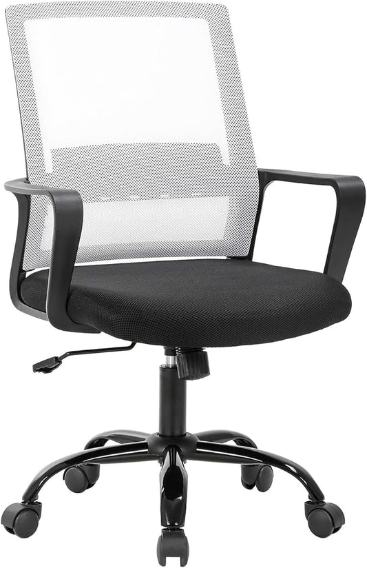BestOffice Computer Chair Office Chair Cheap Desk Chair Swivel Rolling Ergonomic Executive Lumbar Support Task Mesh Chair Adjustable Stool for Home Office, White
