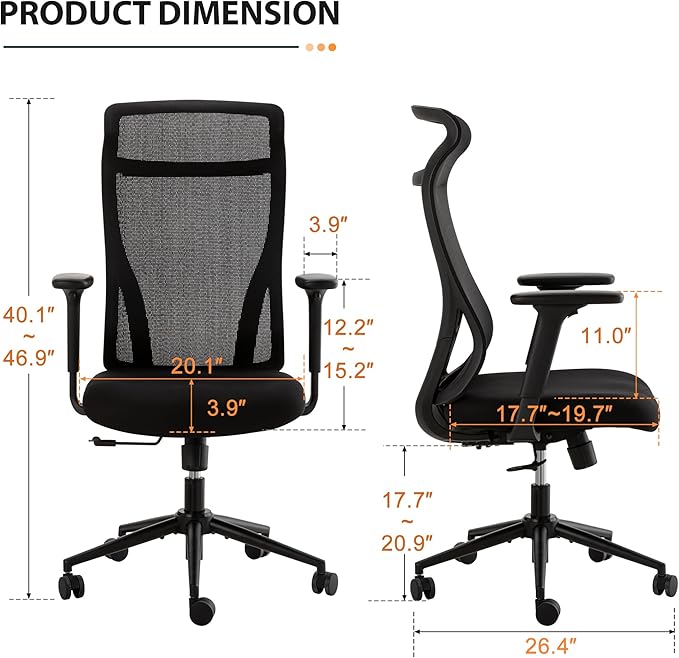 Qulomvs Mesh Ergonomic Office Chair Home Office Desk Chair with Headrest Height Adjustable Computer Executive Desk Chair with Wheels 360 Swivel Task Chair