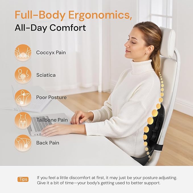 CabSupport M3 Pro Ergonomic Seat Cushion - Upgraded Extra Large & Thick Design, Dynamic Lumbar Support & Spineseat Patented Spine Alignment, Breathable Posture Corrector for Office Chair, Car & Gaming