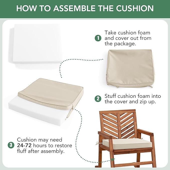 Outdoor Chair Cushions Set of 6: Waterproof & Fade Resistant Deep Seat Cushion for Patio Furniture - 24 x 24 x 3 Inch Chair Pads with Ties and Hidden Zipper - Patio Chair Cushion Replacement, Beige