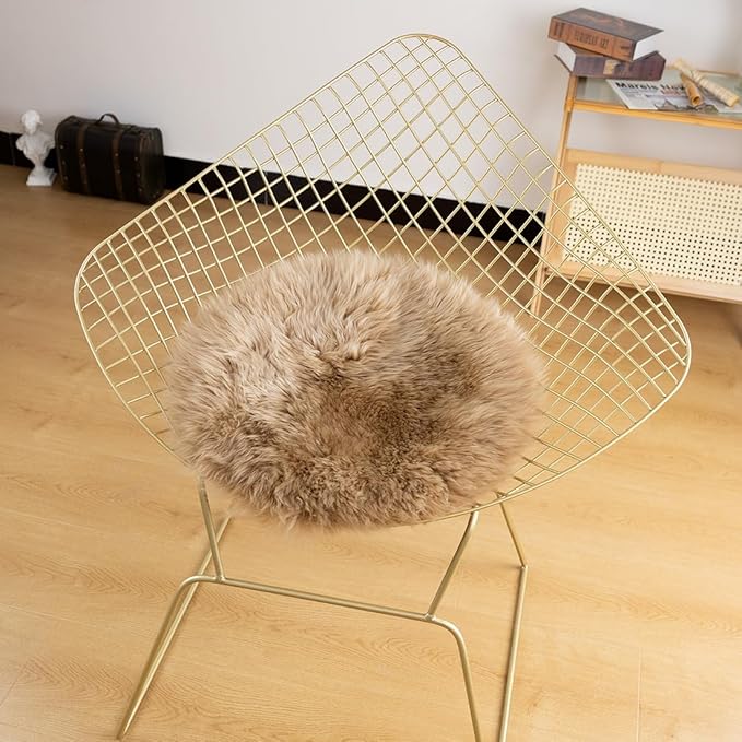 LLB Sheepskin Chair Pads - Office & Dining Room Chair Cushion - Tan, 16.5" Round (Pack of 1)