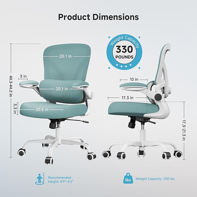 Mesh Office Chair, 330LBS Ergonomic Desk Chair with Adjustable Lumbar Support, Executive Computer Chairs for Home Office, Blue