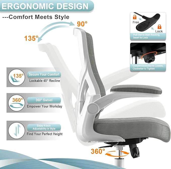 CYKOV Office Chair, High Back Desk Chair Adjustable Height and Ergonomic Design Home Office Computer Chair Executive Lumbar Support Padded Flip-up Armrest Swivel Task Chair