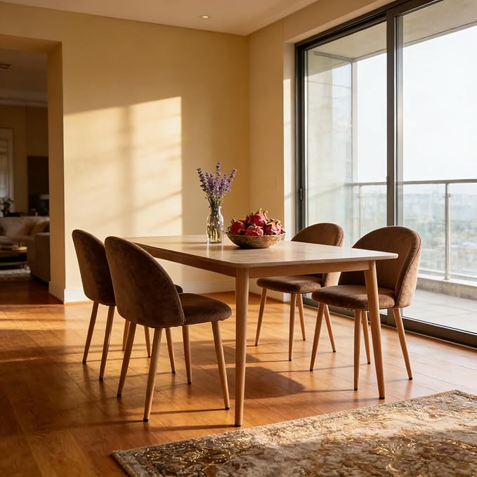 Lightdot Dining Chairs Set of 2, Velvet Comfort Seats, Medieval Modern Living Room Chair, Padded Kitchen Chair with Wood Legs and Padded Chair for Bedroom, Easy to Assemble, Brown