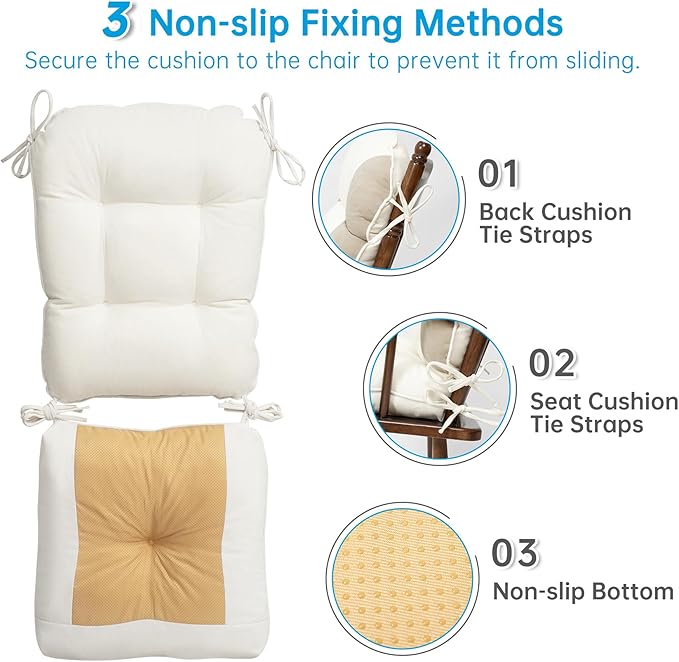Rocking Chair Cushions Set - Non-Slip Adirondack Chair Cushions with Ties Indoor/Outdoor Rocking Chair Pad for Living Room, Bedroom, Balcony, Office