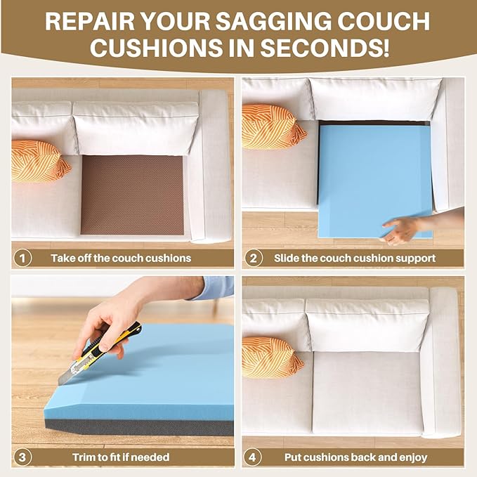 Couch Cushion Support for Sagging Cushions 24''x24'', Two in One Sofa Cushion Support to Repair Sagging Seats, Lift Saggy Seats, Extend Couch's Life, Blue & Grey 3PCS