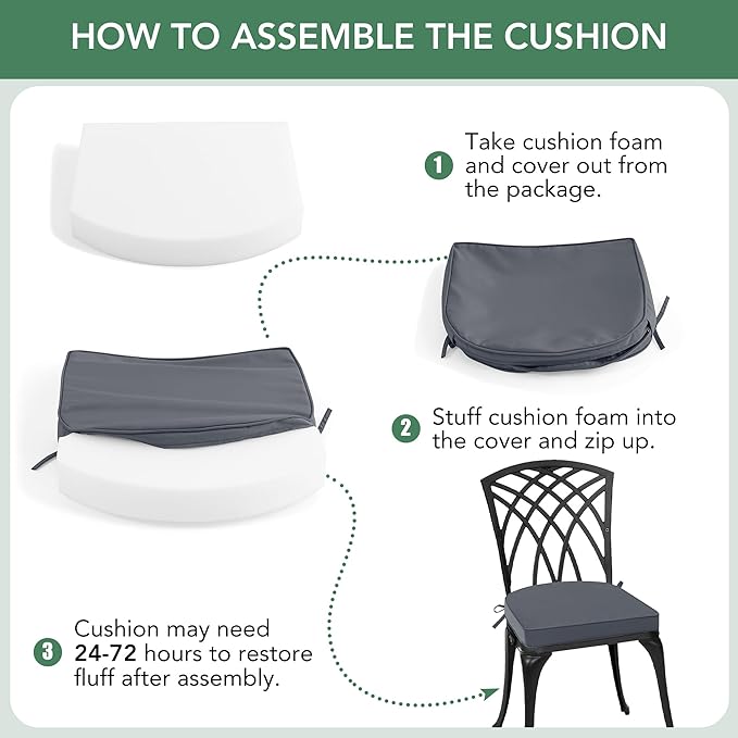 Outdoor Chair Cushions Set of 2: Waterproof & Fade Resistant Patio Furniture Cushions - 18.5 x 16 x 2 Inch Non Slip Round Corner Seat Cushion Pads with Removable Cover for Garden Yard Lawn, Dark Grey