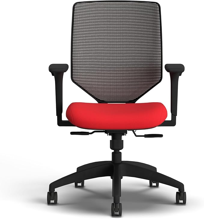 HON Solve Office Chair, Ergonomic Office Chair Mesh Back Support, Adjustable Lumbar Support, Height Adjustable Arms, Black Frame, Ruby