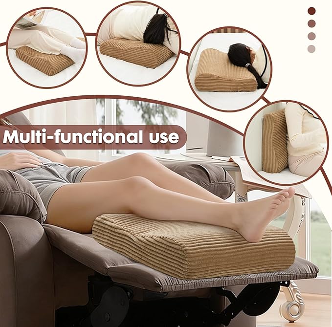 B Shape Corduroy Recliner Foot Pillow, Foam Extra Large Foot Rest Cushion with Adjustable Straps, Suitable for Bed Chair Sofa Headrest Back Lumbar Leg Support Pillow (Light Brown)
