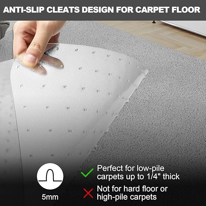 Chair Mat for Carpet- Low Pile (1/4" Thick) Carpet Protector for Office Gaming Computer Desk Chair. Heavy Duty Desk Chair Mat for Carpeted Floors, Semi Transparent