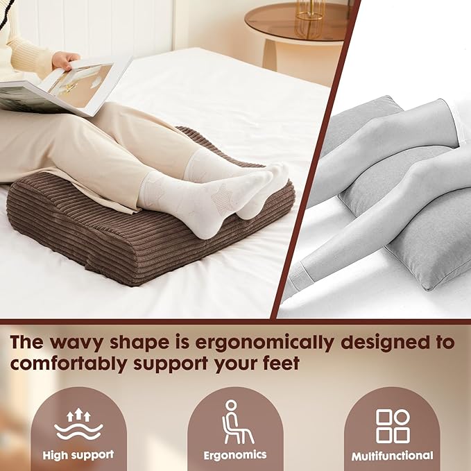 B Shape Corduroy Recliner Foot Pillow, Foam Extra Large Foot Rest Cushion with Adjustable Straps, Suitable for Bed Chair Sofa Headrest Back Lumbar Leg Support Pillow (Brown)