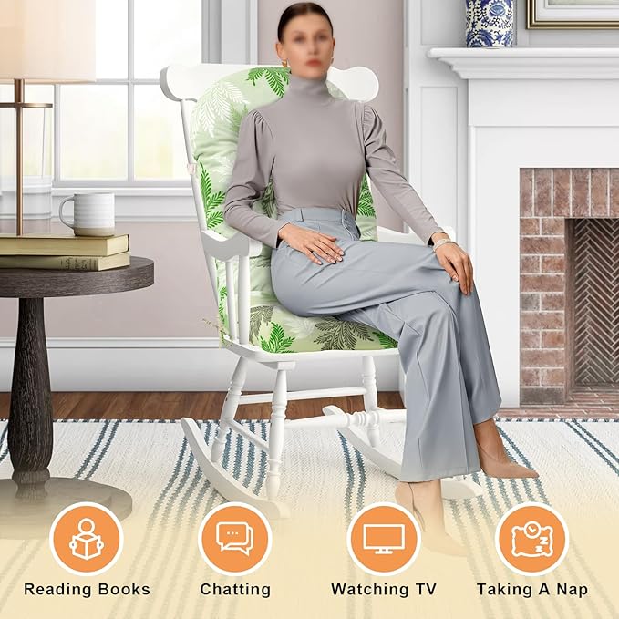 Rocking Chair Cushion, Personalized Design Printed Patterns/Fabrics, High-Density Sponge, Durable Comfort Non-Slip Bottom Tufted Seat Pads with Ties, 44x19x4 inch
