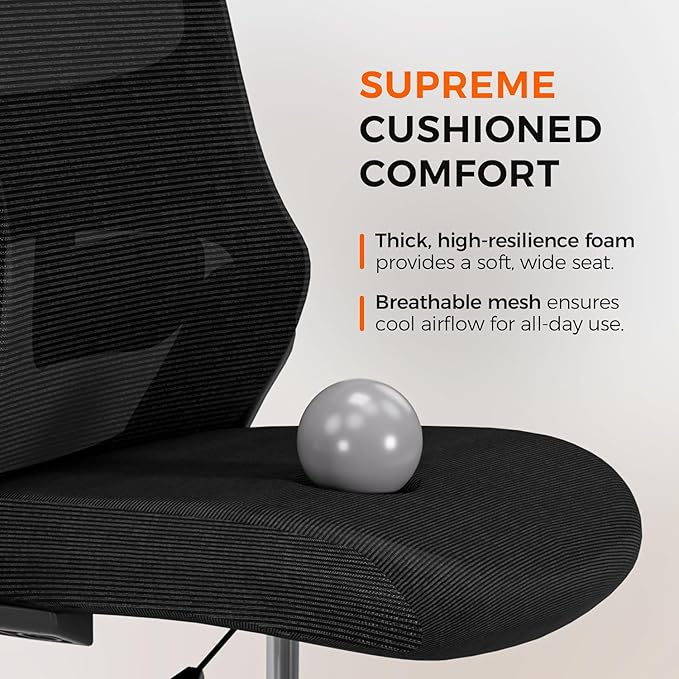 Drafting Chair Armless, Tall Office Chair with Adjustable Foot Ring and Lumbar Support, Ergonomic Mesh High Desk Chair for Standing Desk, Black