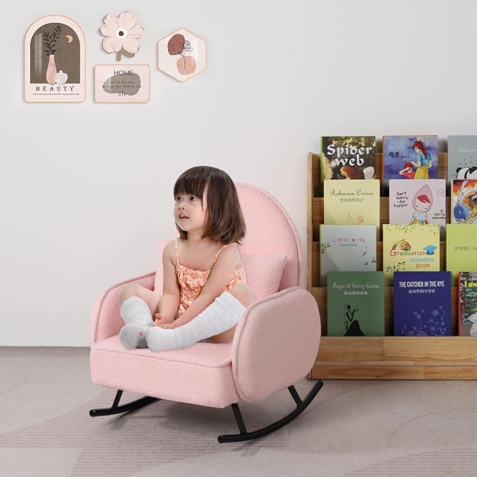 Baby Rocking Chair,Toddler Chair,Kids Chair,Kids Sofa, Shaky Metal Foot and Sherpa Fabric,Toddler Rocking Armchair for Boys and Girls Rest (Pink)