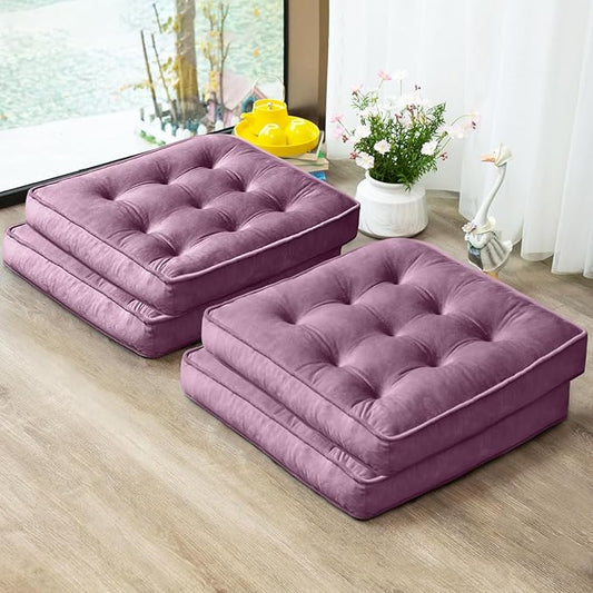 1 MIDDLE ONE Floor Pillow Set of 4, Memory Foam Meditation Cushion, Floor Cushions for Adults Sitting, Large Square Seat Cushions for Yoga, Living Room, 20x20 Inch (Purple)