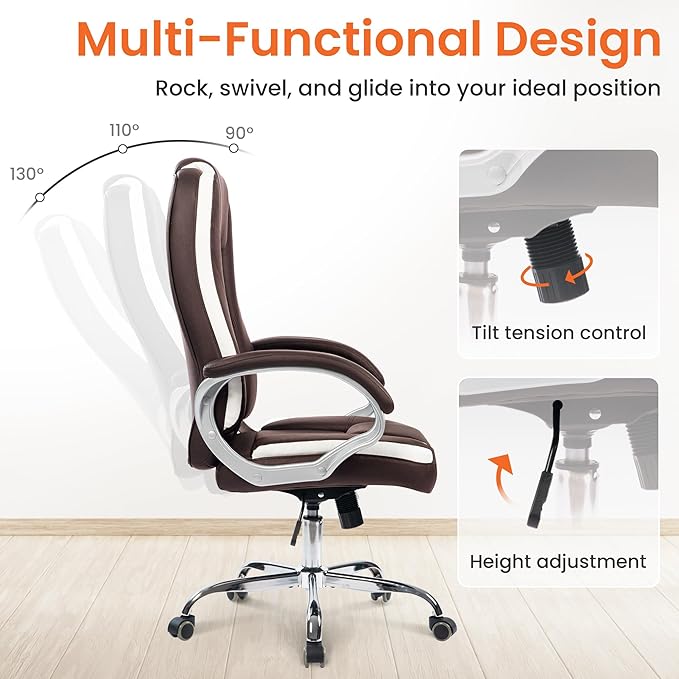 NEO CHAIR Office Desk Ergonomic Gaming Computer Chair High Back Adjustable PU Leather with Lumbar Support, Swivel Rolling Wheels, Executive Managerial Task Chair (Brown)