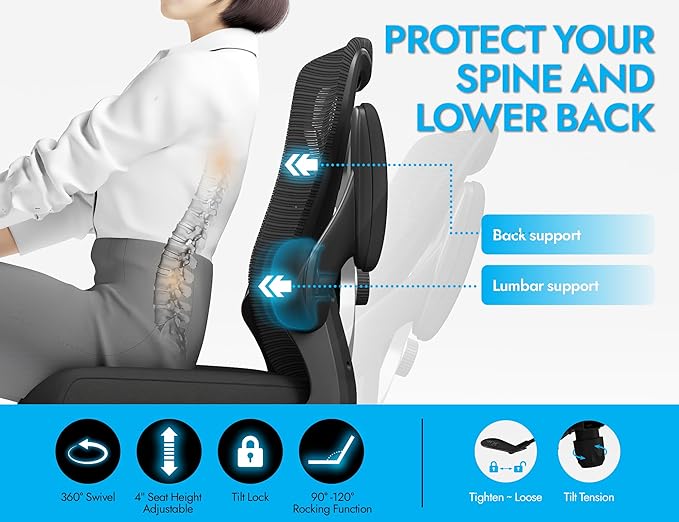 Ergonomic Office Chair - X-Shaped Computer Desk Chairs Comfy, Mesh High-Back Gaming Chair with Adjustable Lumbar Support, Executive Task Chair for Adults, Comfortable for Long Hours, Black, Pack of 3