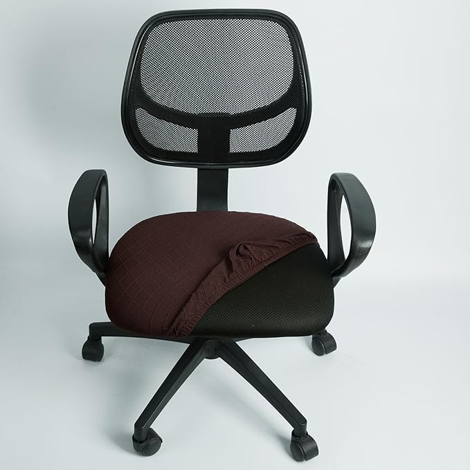 Melaluxe Stretch Jacquard Office Chair Cover, Removable Washable Desk Chair Cover Rotating Chair Seat Slipcover, Coffee