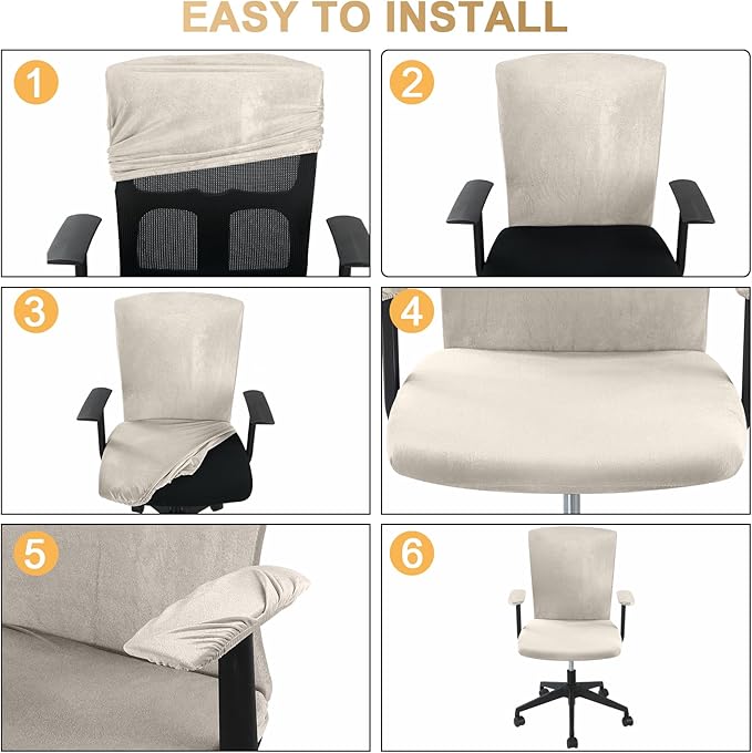 Tallew 4 Pcs Office Chair Covers Set Computer Universal Protective Stretchable Chair Seat Covers Desk Armrest Slipcovers Pads Office Cushion Backrest for Rotating(Cream)