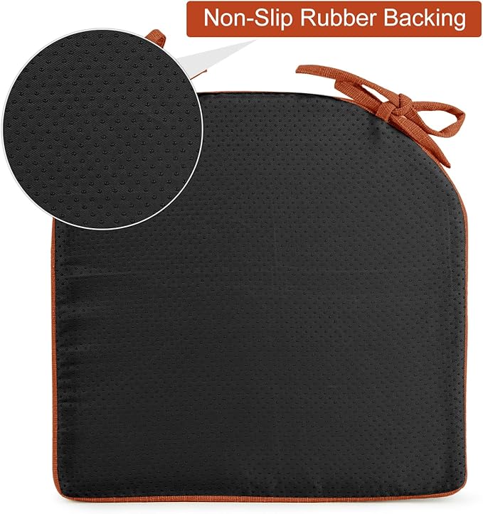 downluxe Indoor Chair Cushions for Dining Chairs, Soft and Comfortable Textured Foam Kitchen Chair Pads with Ties and Non-Slip Backing, 16" x 16" x 2", Orange, 4 Pack