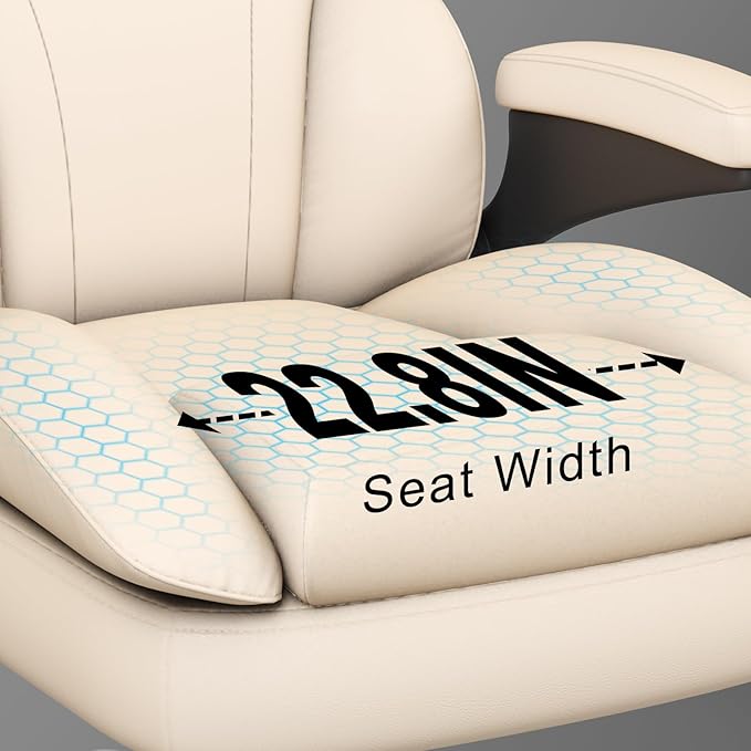 Office Chair, Home Desk Chair, Ergonomic Computer Chair with Lumbar Support, Executive Leather Chair with Flip-Up Armrests, Big and Tall Swivel Rolling Chair, Beige